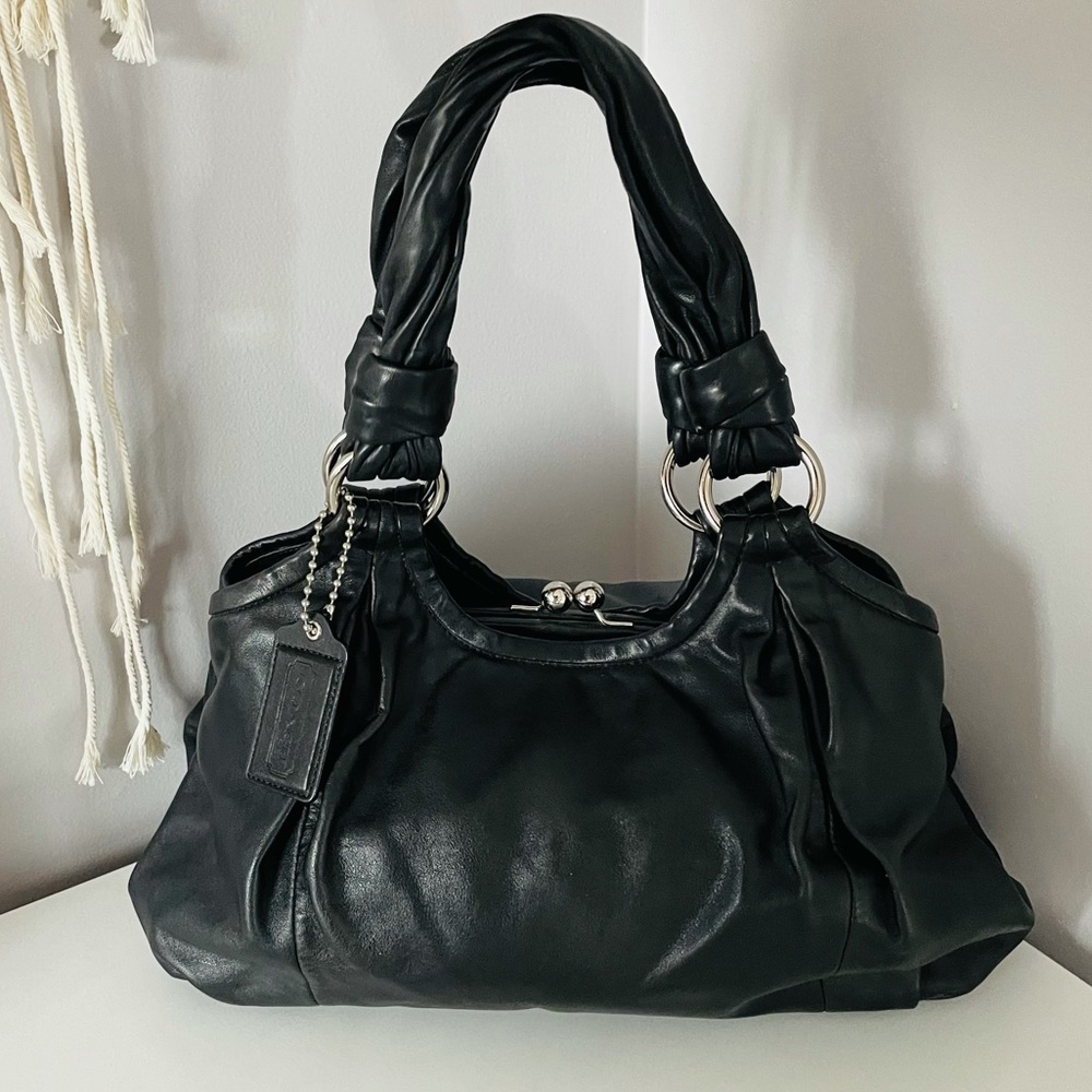 COACH PARKER BLACK LEATHER SATCHEL SHOULDER BAG - Picture 1 of 9